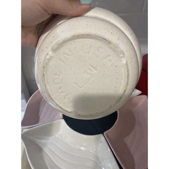 Pink White Speckled VINTAGE Mid Century MCM Chip Dip Lazy Susan Pedestal Set - Picture 6 of 7